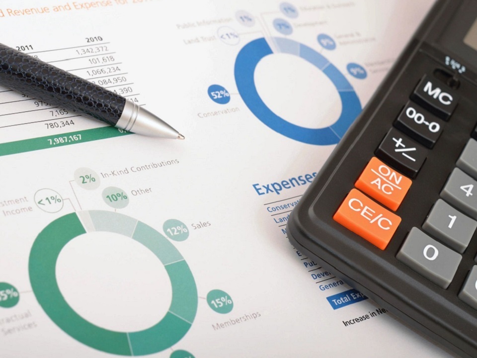 Finance Report paper with pen and calculator